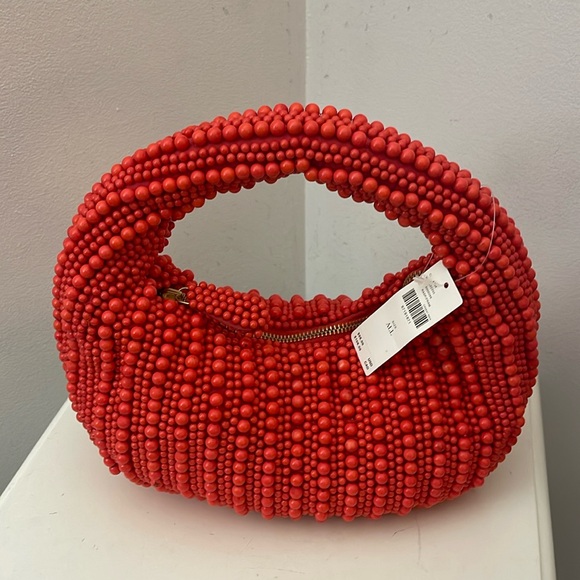 Maeve Handbags - Anthropology Red Beaded Half Moon Bag